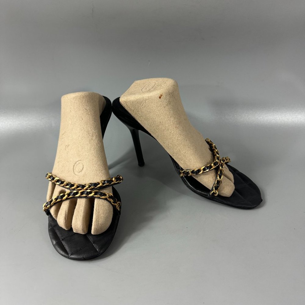 Les Copains Made In Italy Black Quilted Leather Heel Sandals, 38